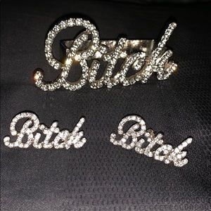 3 Finger “Bitch” Ring & Earrings